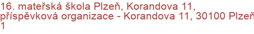 16. mateřská škola Plzeň, Korandova 11, příspěvková organizace - Korandova 11, 30100 Plzeň 1