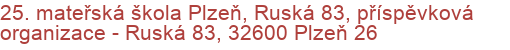 25. mateřská škola Plzeň, Ruská 83, příspěvková organizace - Ruská 83, 32600 Plzeň 26