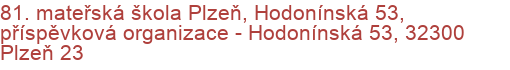 81. mateřská škola Plzeň, Hodonínská 53, příspěvková organizace - Hodonínská 53, 32300 Plzeň 23