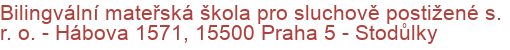 Bilingvální mateřská škola pro sluchově postižené s. r. o.  - Hábova 1571, 15500 Praha 5 - Stodůlky