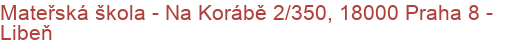Mateřská škola - Na Korábě 2/350, 18000 Praha 8 - Libeň