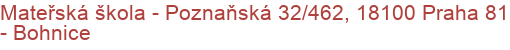 Mateřská škola - Poznaňská 32/462, 18100 Praha 81 - Bohnice