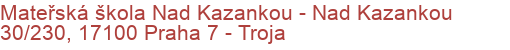 Mateřská škola Nad Kazankou - Nad Kazankou 30/230, 17100 Praha 7 - Troja