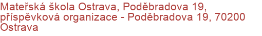 Mateřská škola Ostrava, Poděbradova 19, příspěvková organizace - Poděbradova 19, 70200 Ostrava