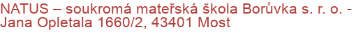 NATUS – soukromá mateřská škola Borůvka s. r. o.  - Jana Opletala 1660/2, 43401 Most