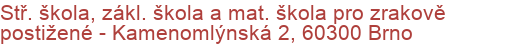 Stř. škola, zákl. škola a mat. škola pro zrakově postižené - Kamenomlýnská 2, 60300 Brno